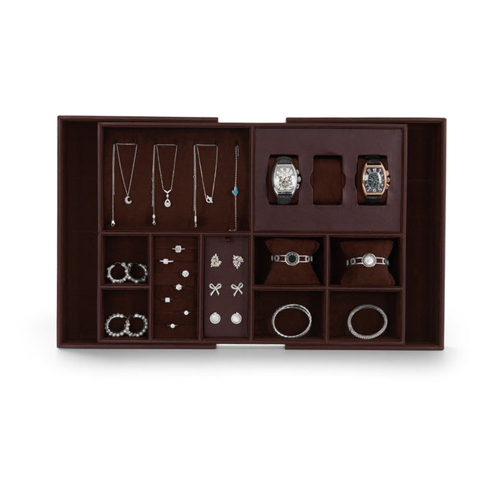 Jewelry storage tray with retractable design in coffee
