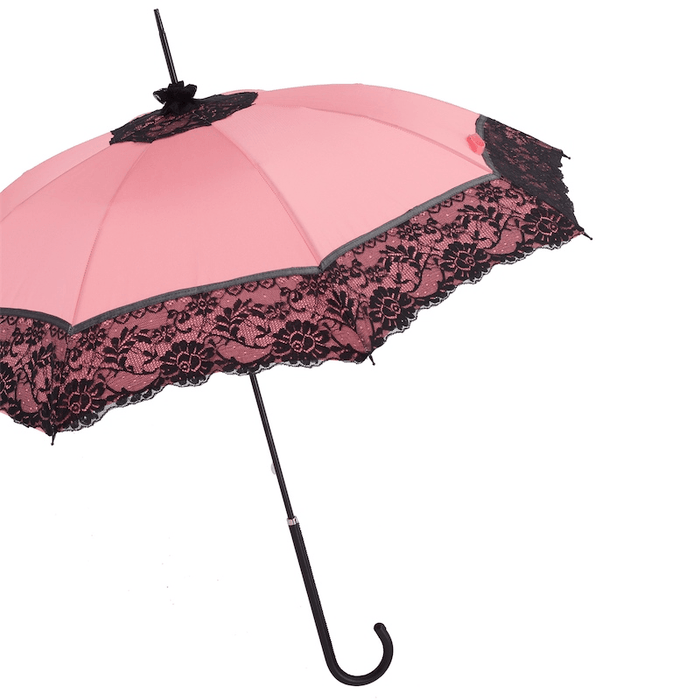 Pink Lace Leather Designer Manual Opening Parasol Women