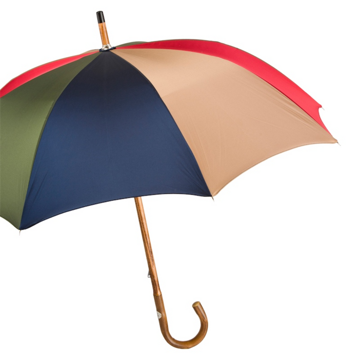 custom made umbrella with solid chestnut handle and multicolor canopy