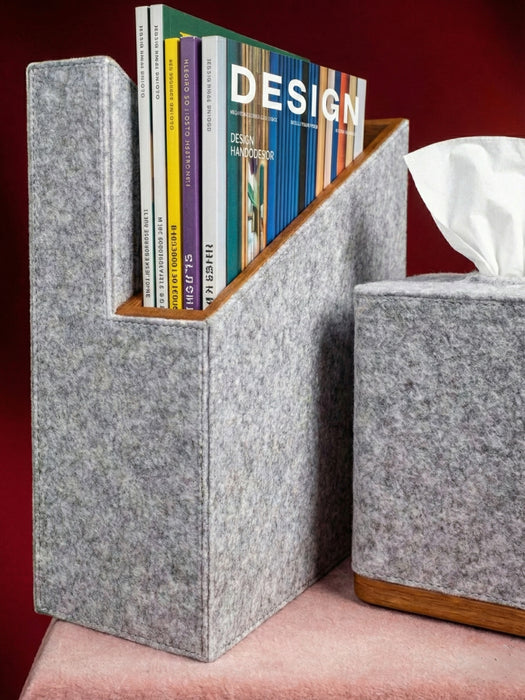 Burnished Finish Desk Organizer – 7-Piece with Suede & Leather
