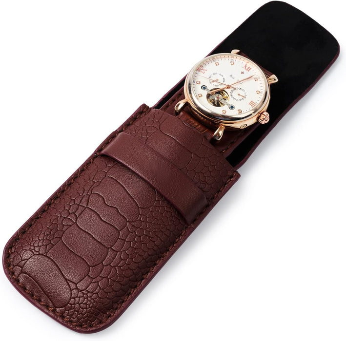 Premium leather flap watch pouch for one watch