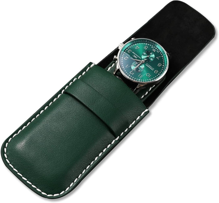 Leather flap watch pouch for single watch