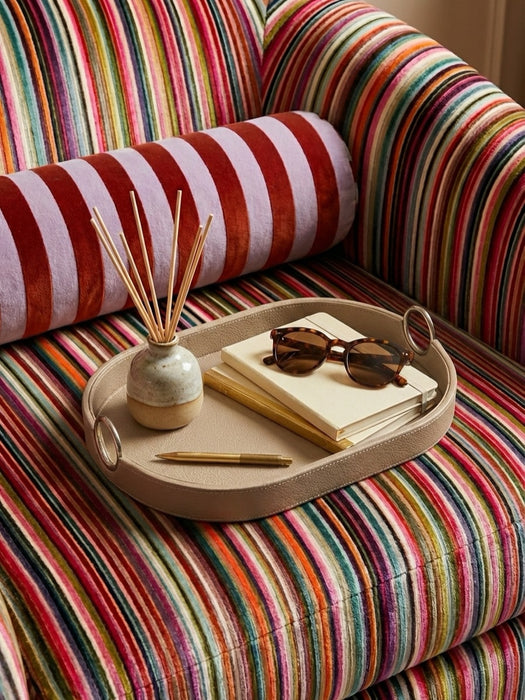 Saddle Leather Oval Amenity Tray with Stainless Steel Handles