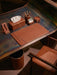 Cognac Leather Executive Office Desk Set with Beige Edge Detailing