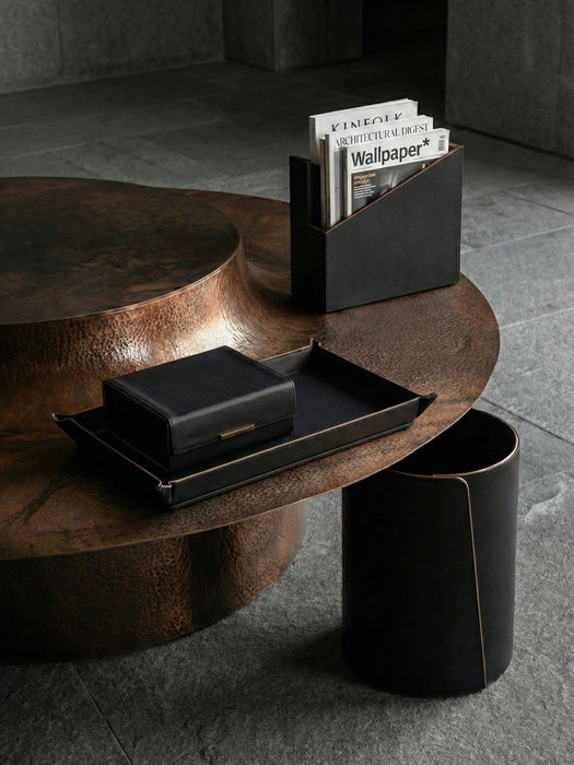 Modern Black Desk Organizer Set – Rose Gold & Vegan Leather