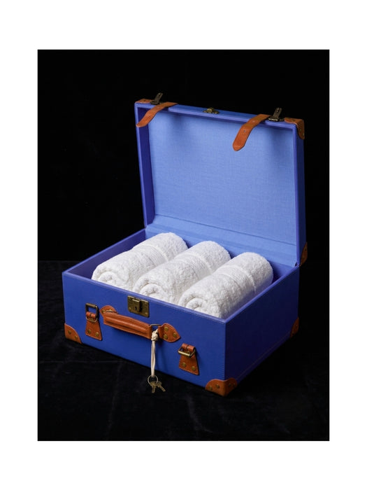 Cobalt Vintage-Style Leatherette Towel Crate with Strap Detail