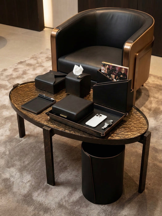 Modern Black Desk Organizer Set – Rose Gold & Vegan Leather