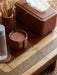 Cognac Leather Executive Office Desk Set with Beige Edge Detailing