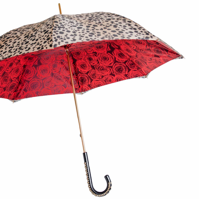 Red Rose Leopard Print Umbrella Unique Handle