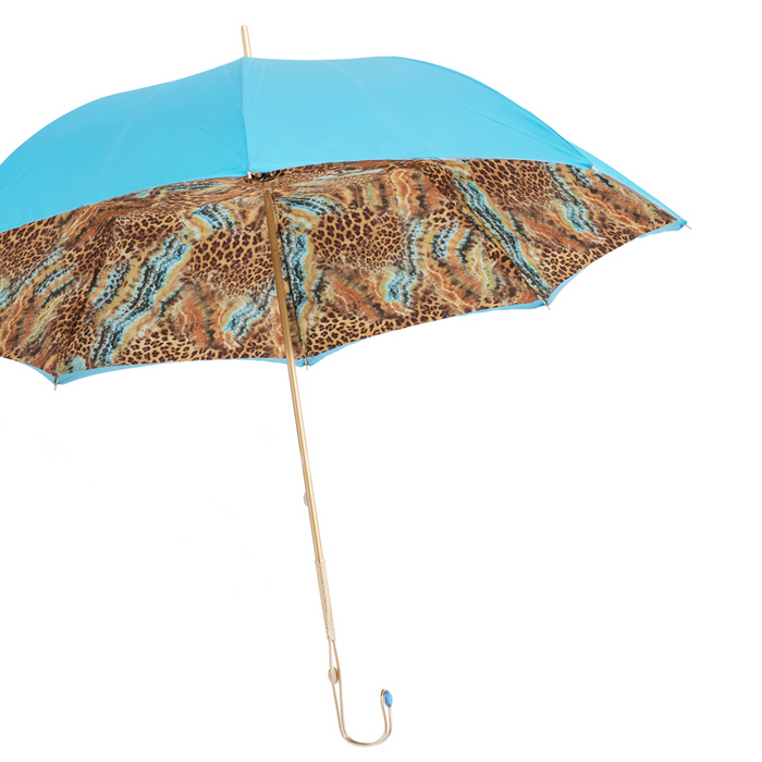 unique bright blue animalier umbrella with jewel handle
