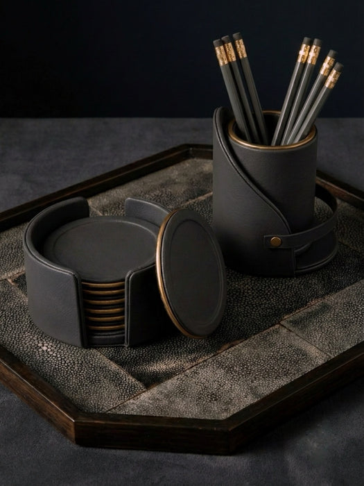 Modern Black Desk Organizer Set – Rose Gold & Vegan Leather
