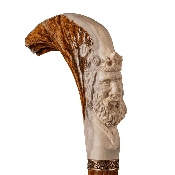 Silhouette of the King Carved from Deer Horn Walking Cane