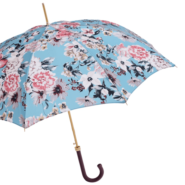 Unique Flowered Umbrella with Burgundy Leather Handle