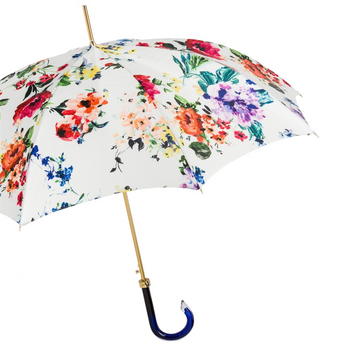 Exclusive Design Umbrella with Flowers and Blue Handle