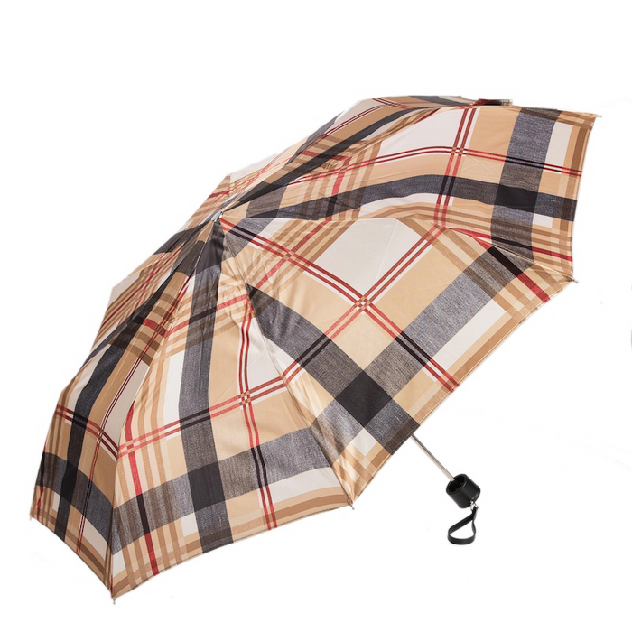Classic Beige Stripe Black Leather Stylish Umbrella Women