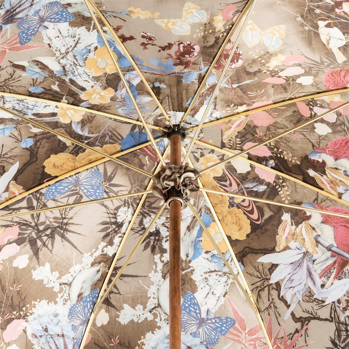 Unique Flowered Interior Blue Canopy Umbrella with Gorse Wood Handle - Artynov | Unique Handmade Accessories