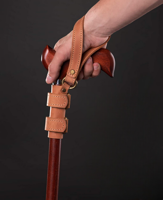 Brown leather natural wrist strap for walking stick