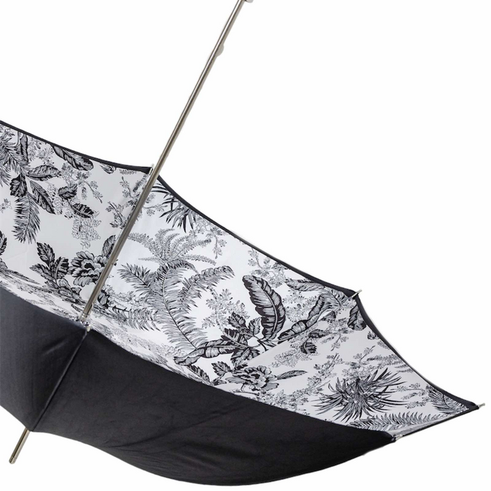 Exclusive Handle Black Umbrella with Flowered Interior for Women