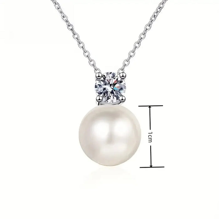 Elegant 0.5 Carat Moissanite and Pearl Necklace – 925 Sterling Silver