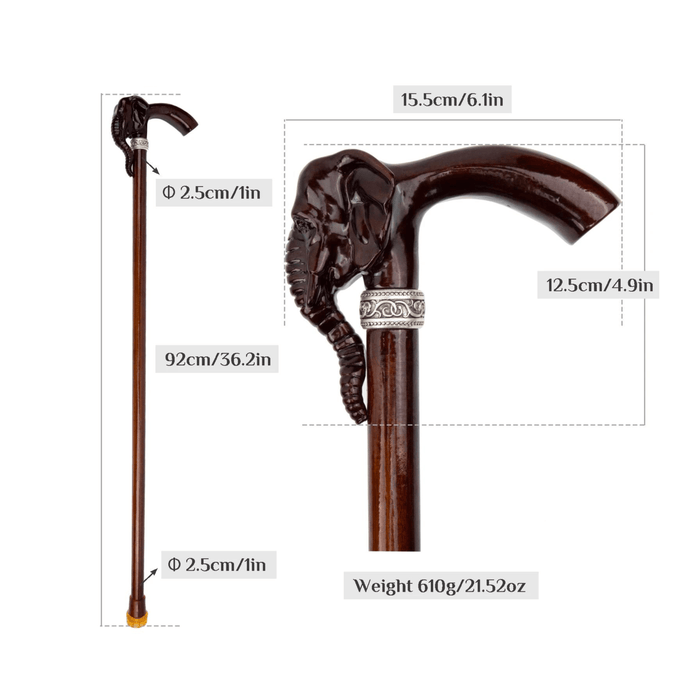 Handcarved elephant wooden walking cane