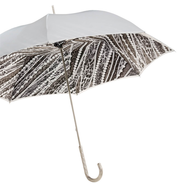 Silver Leopard Print Grey Pearl Handle Umbrella Stylish