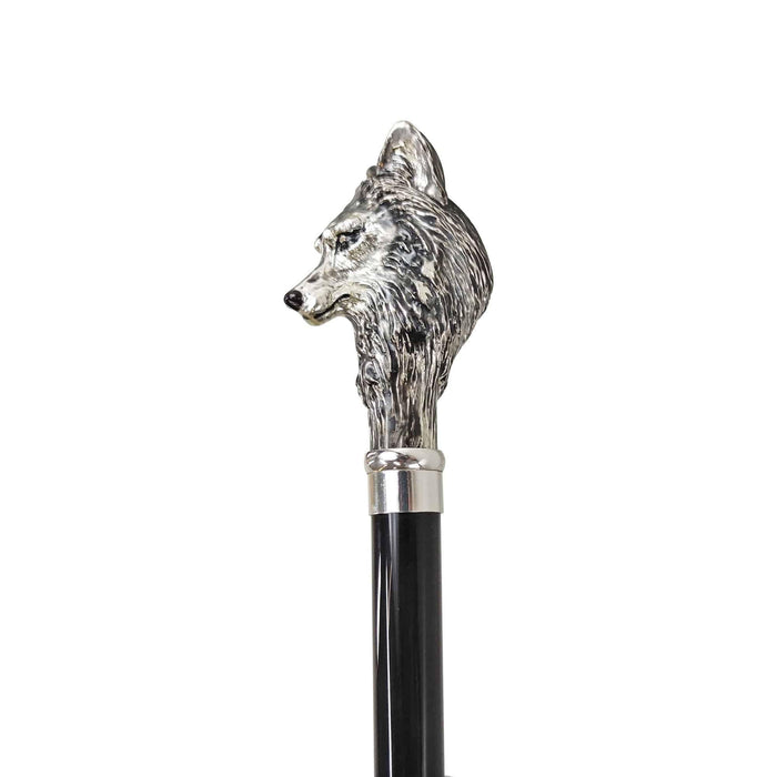 925 Silver-plated Wolf Handle Walking Stick