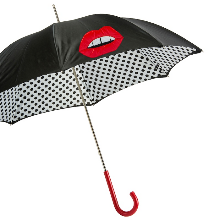 Statement Red Lips Black Canopy Umbrella