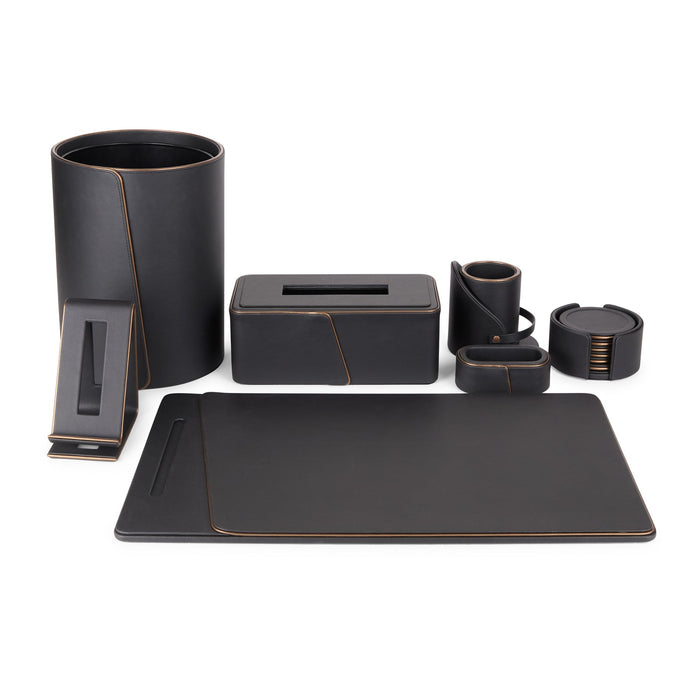 Noir Leather Executive Office Desk Set with Signature Flap Design
