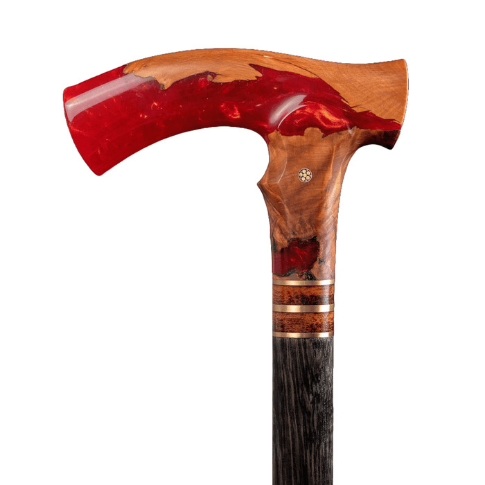 Modern Handle Red Walking Cane - Art Object, Handmade