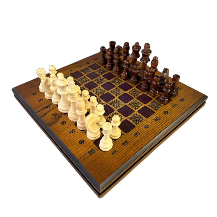 Handmade Wooden Chess Set 2 In 1, Compact Chess Set