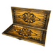 Wooden backgammon board featuring crown motif, hand-carved