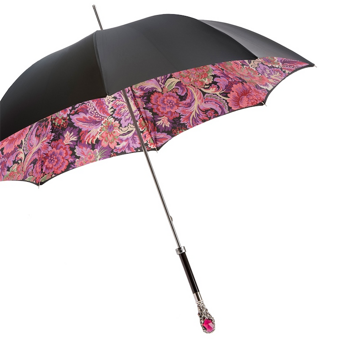 Unique Luxury Red Gem Handle Black Umbrella for Women