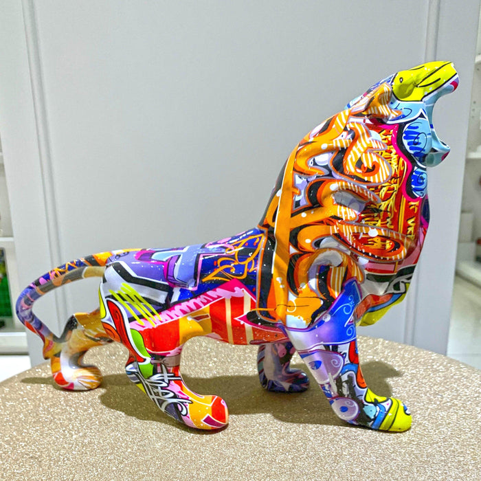 Nordic Painted Lion Statue