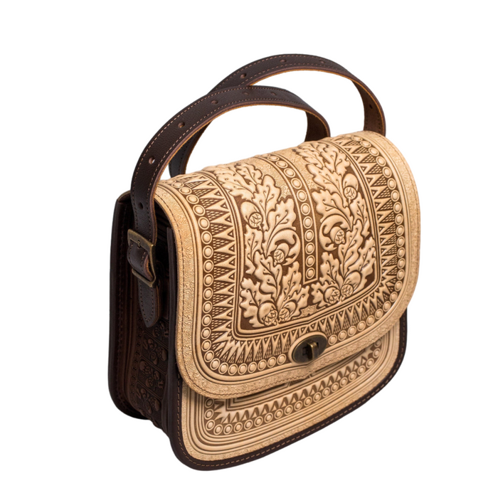 Beige Leather Crossbody Handbag for Women, Stylish and Functional