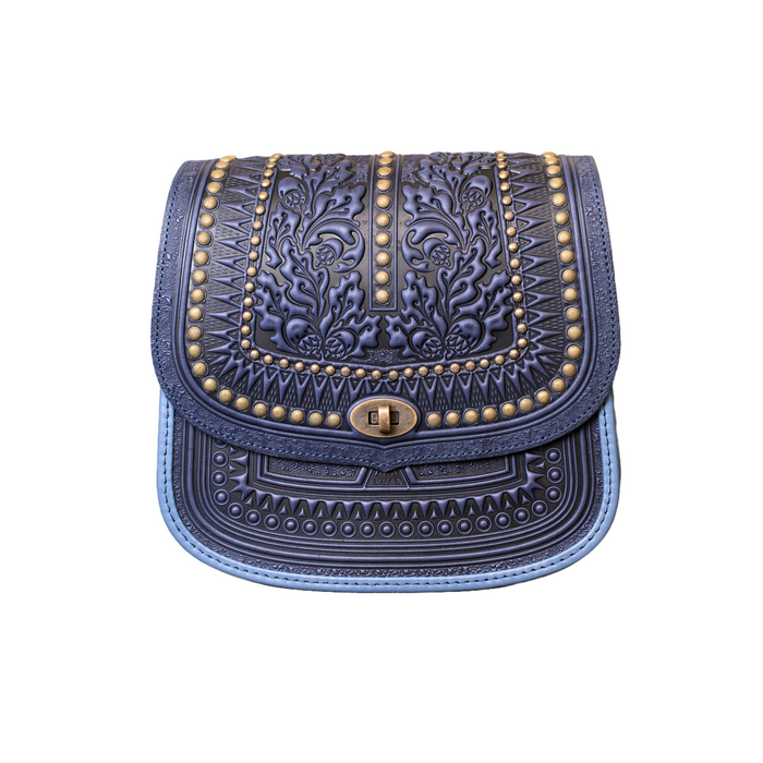 Fashionable Compact Blue Leather Crossbody Handbag for Women