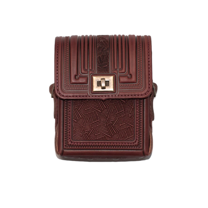 Boho Burgundy Leather Crossbody Bag, Stylish Shoulder Mini Bag