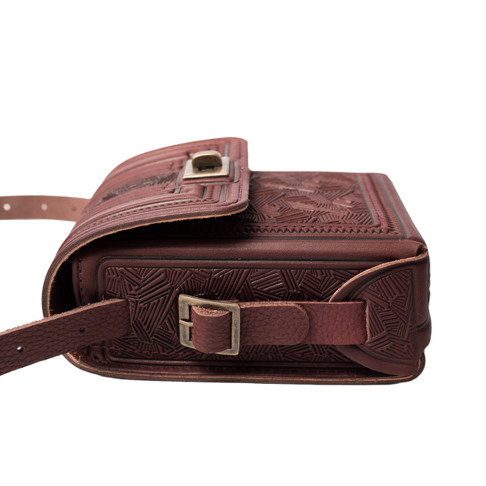 Boho Burgundy Leather Crossbody Bag, Stylish Shoulder Mini Bag
