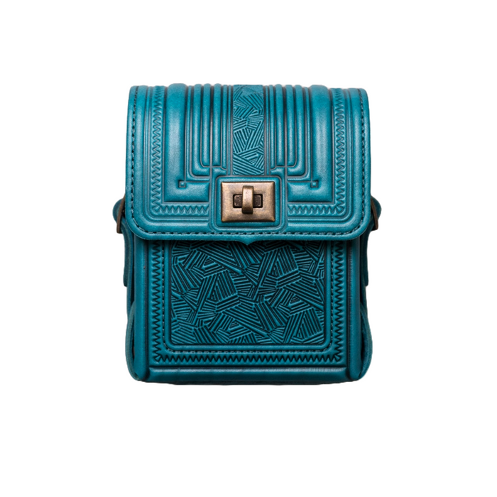 Boho Turquoise Small Crossbody Purse, Stylish Leather Messenger Bag