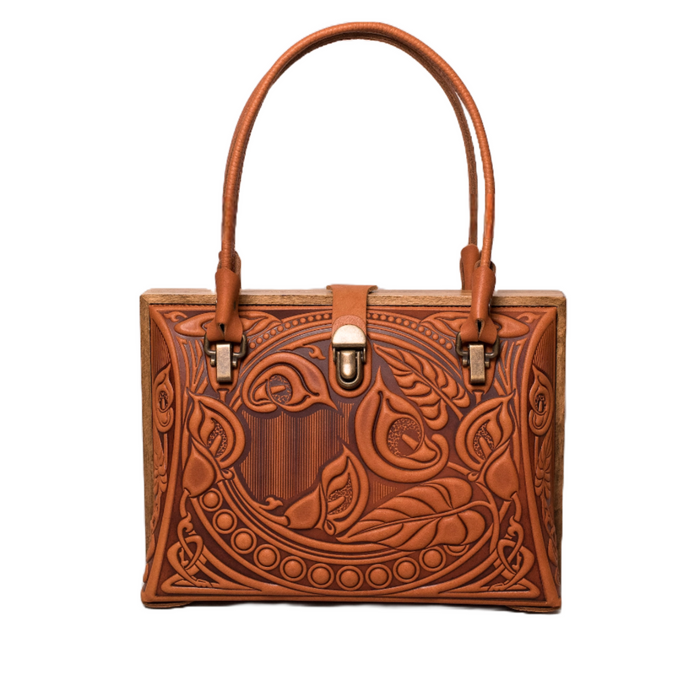 Cognac Leather Purse, Stylish Tote Bag with Top Handle for Everyday Use