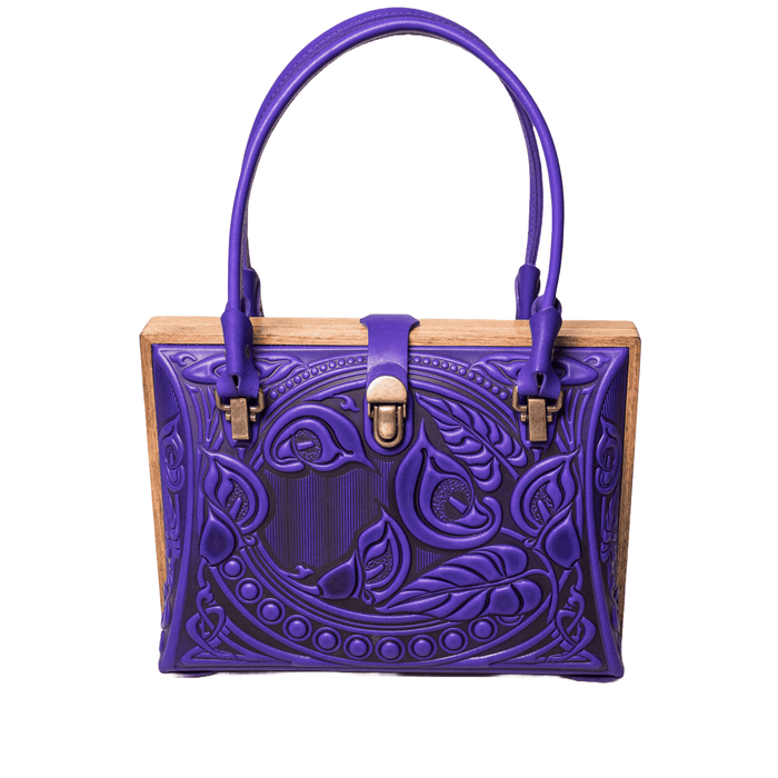 Purple Ultramarine Leather Purse for Women, Best Tote Bag with Top Handle