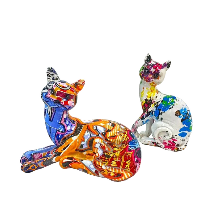 Graffiti Painted Cat Statue