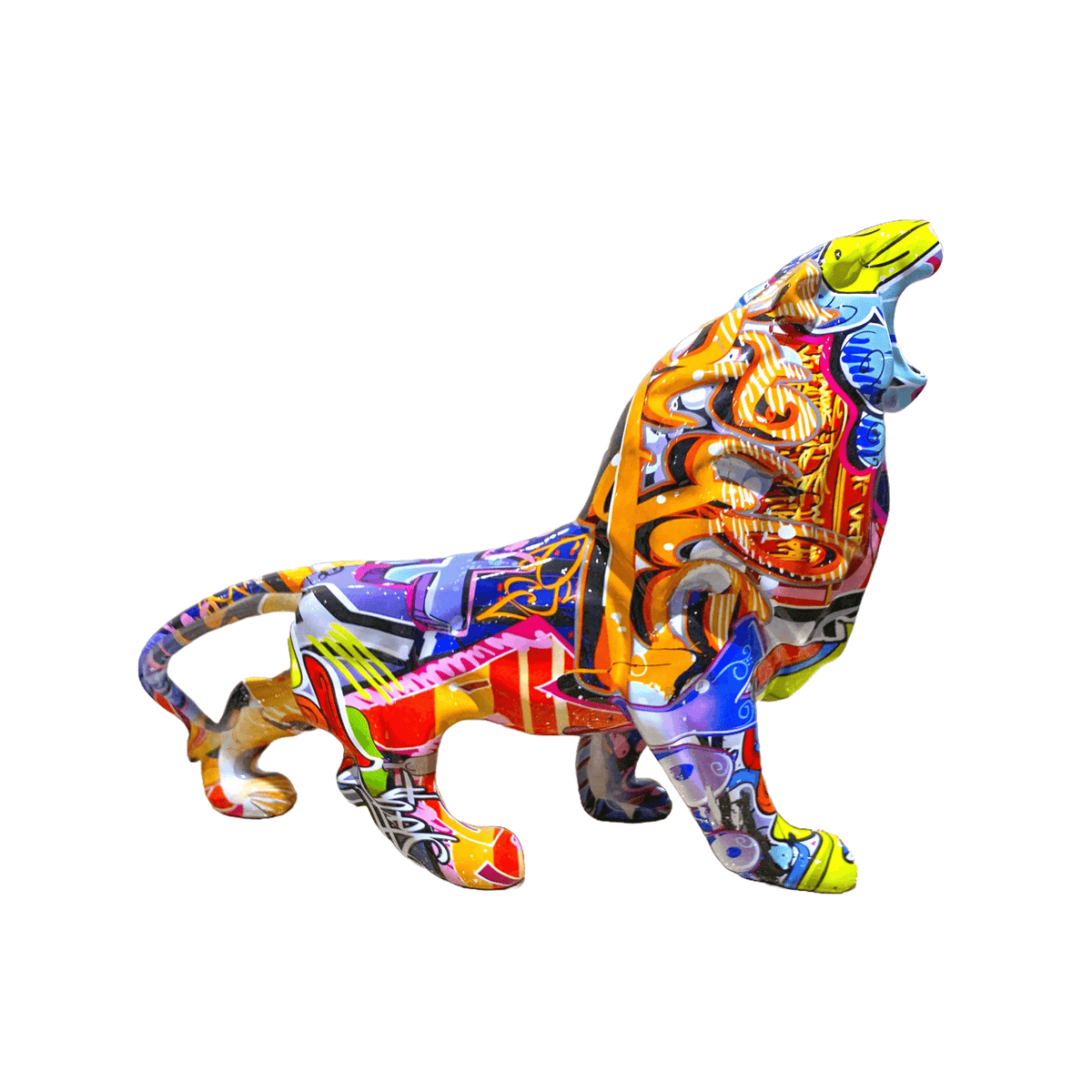 ストリートアート  ポケ●ンパロディ Lion Gones Nordic Painted Lion Statue