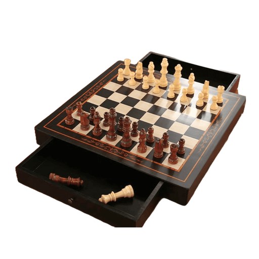 Classic wooden chess set with storage chest