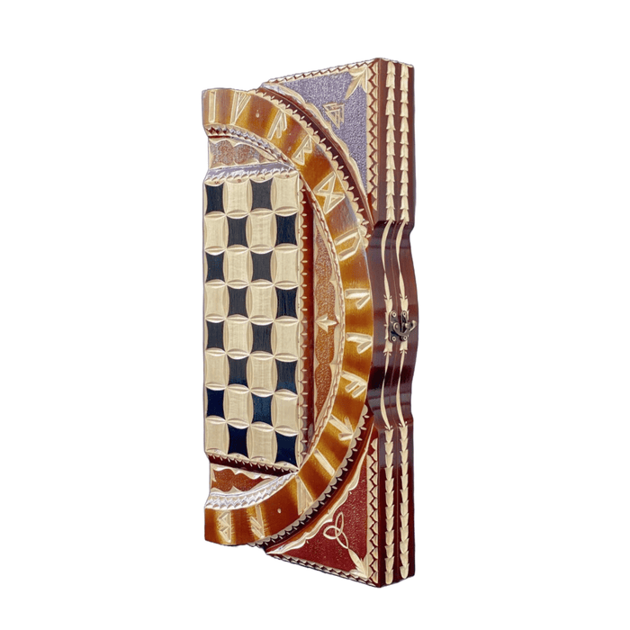 Handcrafted wooden chess and backgammon board