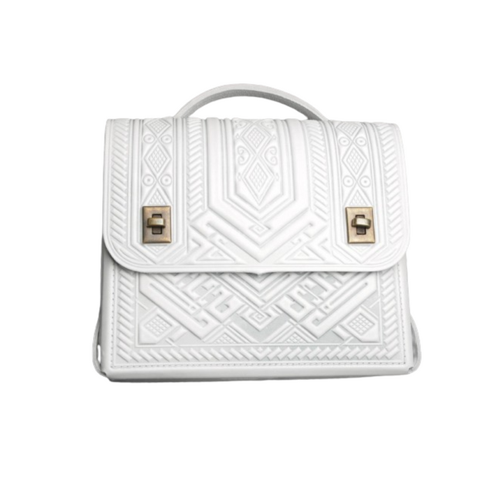 Exclusive white leather satchel and briefcase