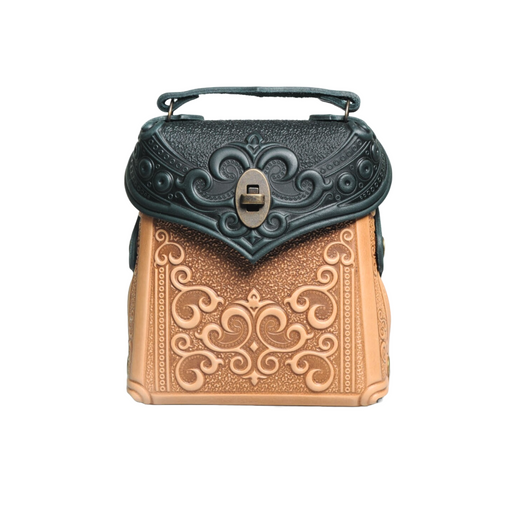 Boho leather bag stylish women's backpack with embossed detail