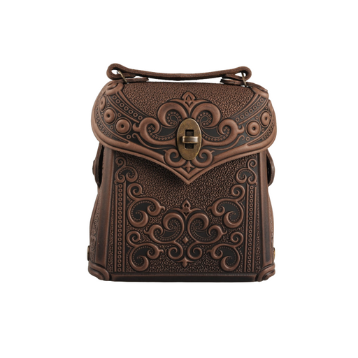 Women's leather backpack stylish brown boho pack with embossing