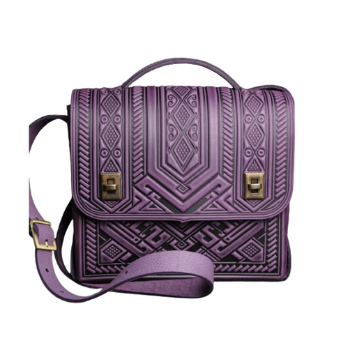 Purple leather satchel and embossed leather bag collection