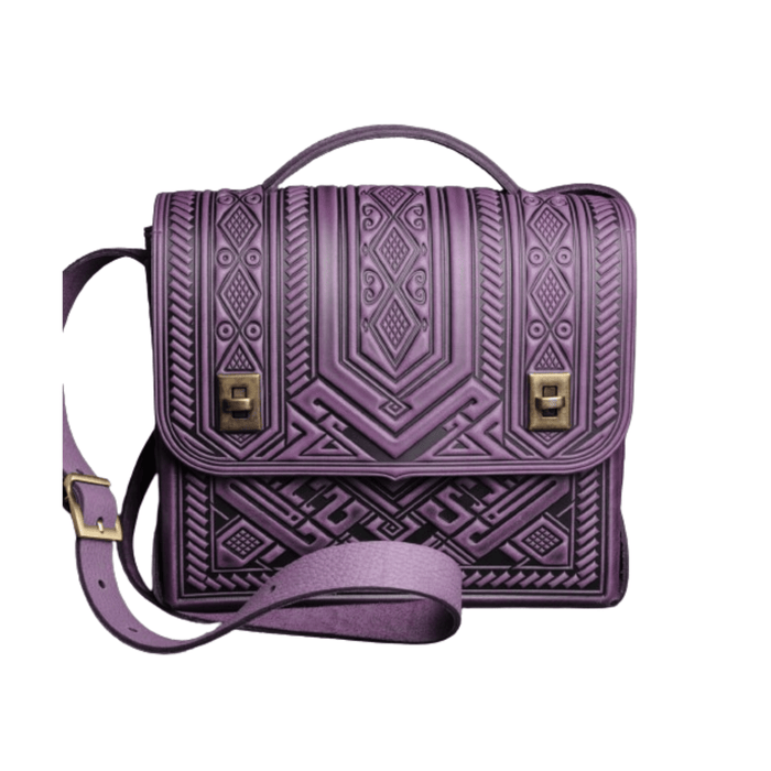 Purple Leather Satchel & Genuine Embossed Leather Bag, Leather Briefcase