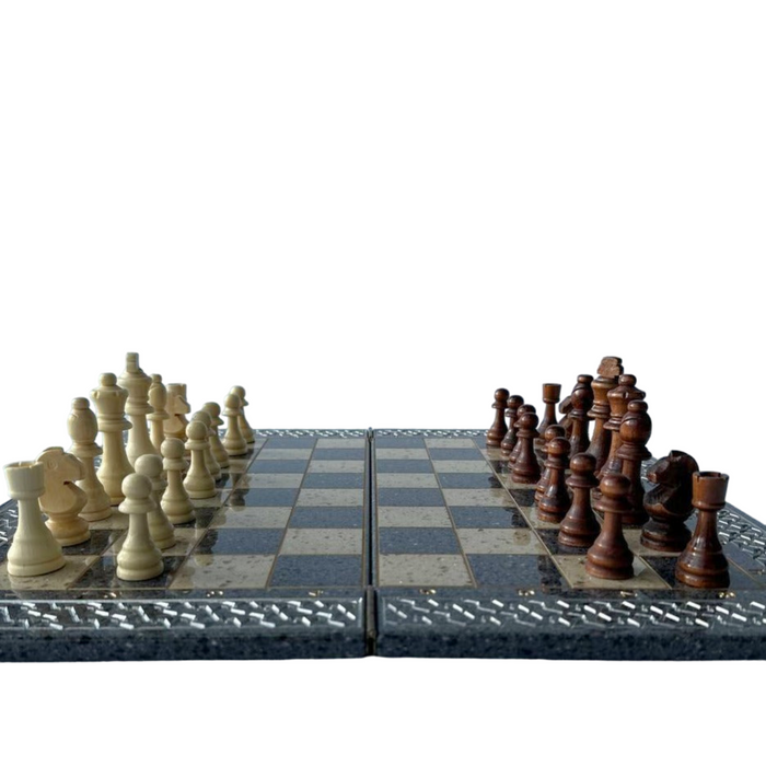 Luxury Grey Acrylic Stone Chess Set 47x24 cm